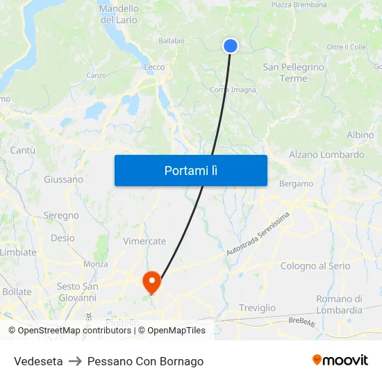 Vedeseta to Pessano Con Bornago map