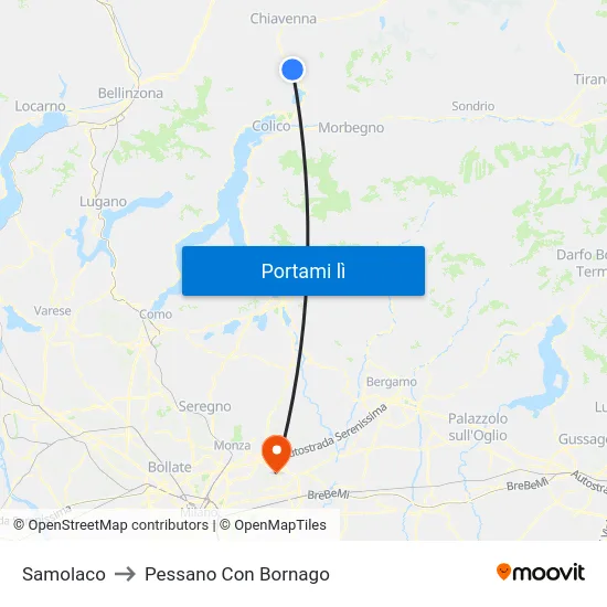 Samolaco to Pessano Con Bornago map