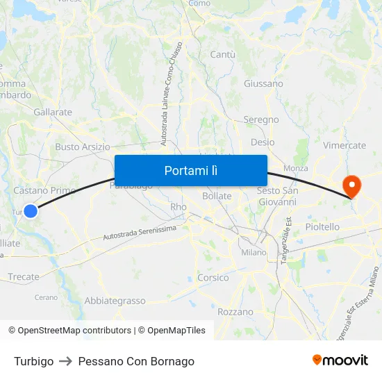 Turbigo to Pessano Con Bornago map