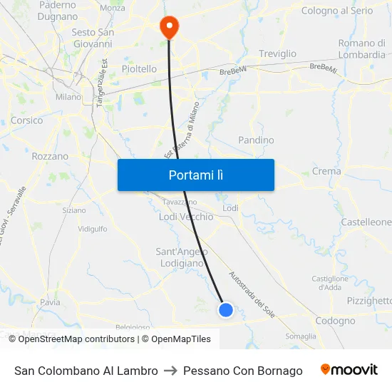 San Colombano Al Lambro to Pessano Con Bornago map