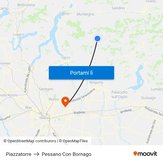 Piazzatorre to Pessano Con Bornago map