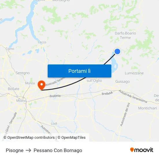Pisogne to Pessano Con Bornago map