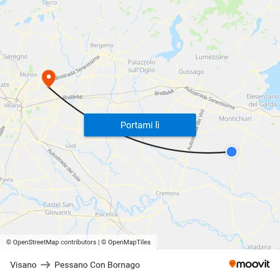 Visano to Pessano Con Bornago map