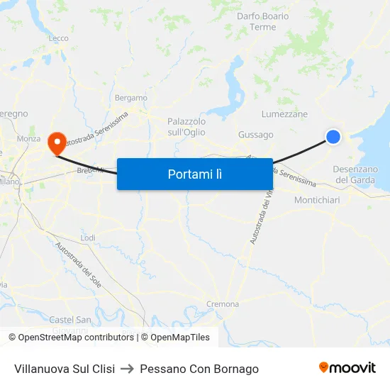 Villanuova Sul Clisi to Pessano Con Bornago map