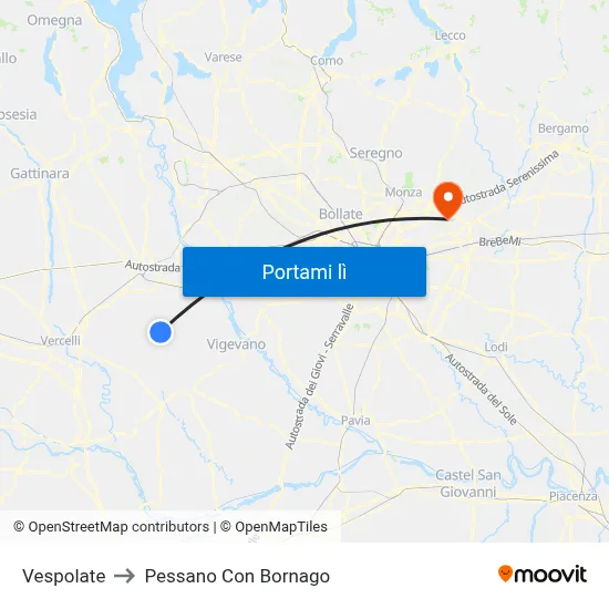 Vespolate to Pessano Con Bornago map