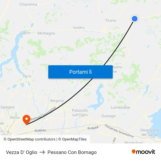 Vezza D' Oglio to Pessano Con Bornago map