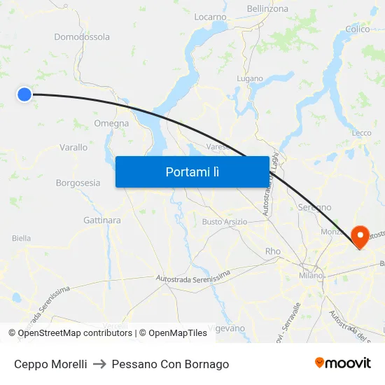 Ceppo Morelli to Pessano Con Bornago map