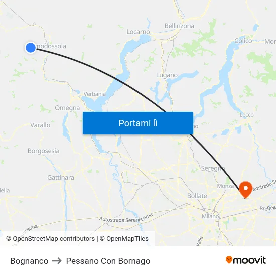 Bognanco to Pessano Con Bornago map