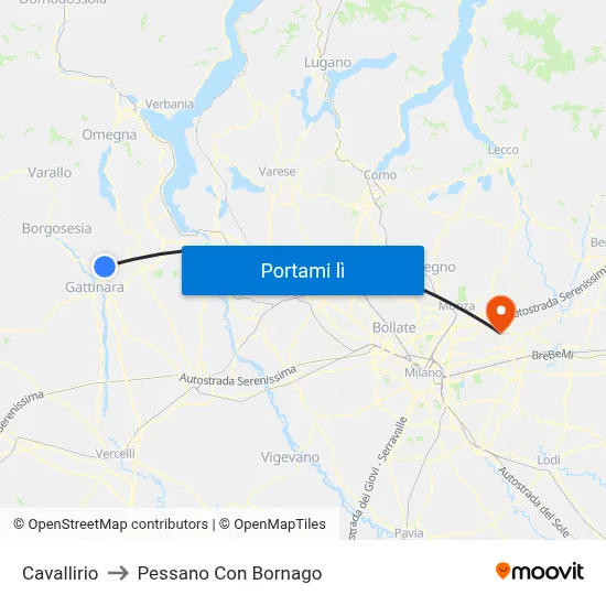 Cavallirio to Pessano Con Bornago map