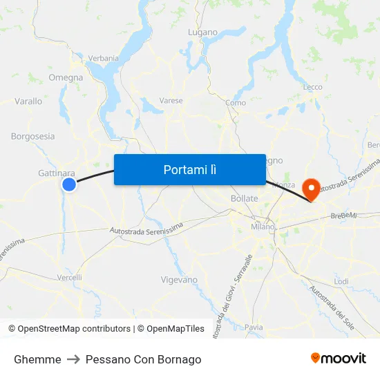 Ghemme to Pessano Con Bornago map
