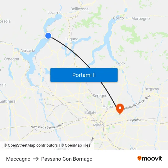 Maccagno to Pessano Con Bornago map