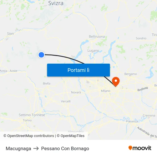 Macugnaga to Pessano Con Bornago map