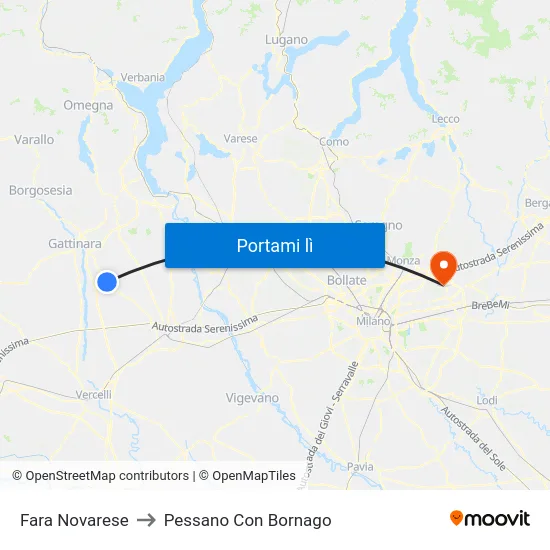 Fara Novarese to Pessano Con Bornago map
