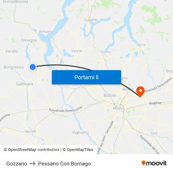 Gozzano to Pessano Con Bornago map