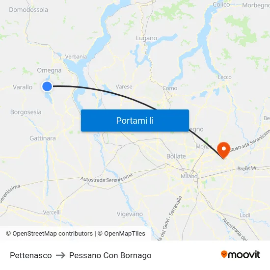 Pettenasco to Pessano Con Bornago map