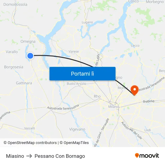 Miasino to Pessano Con Bornago map