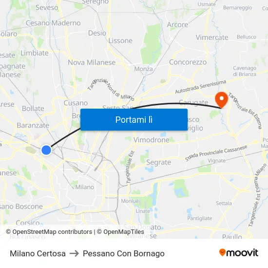 Milano Certosa to Pessano Con Bornago map