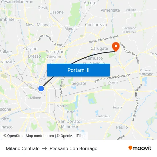 Milano Centrale to Pessano Con Bornago map