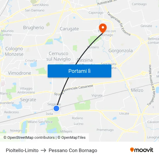 Pioltello-Limito to Pessano Con Bornago map