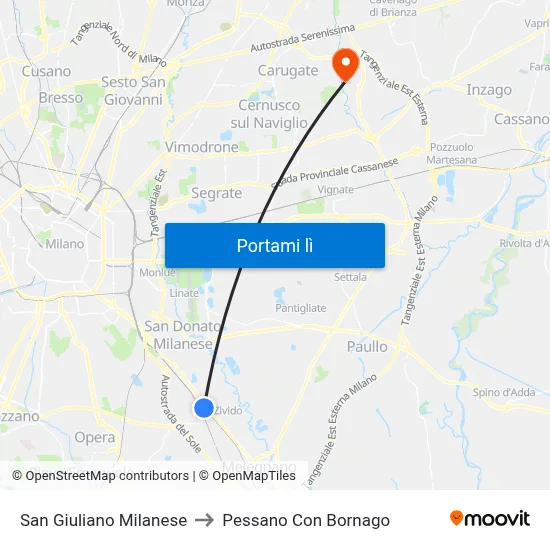 San Giuliano Milanese to Pessano Con Bornago map