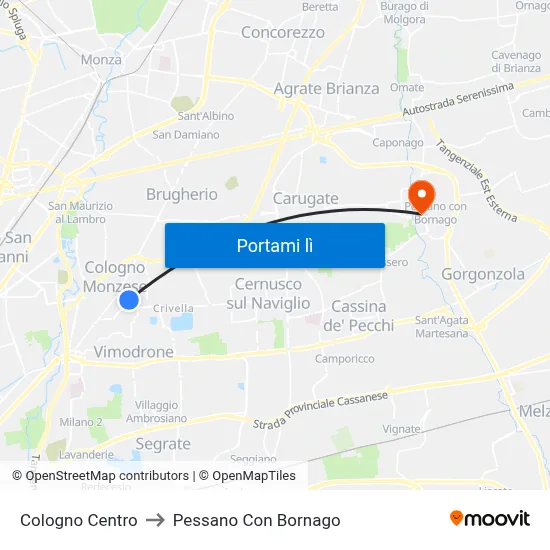 Cologno Centro to Pessano Con Bornago map