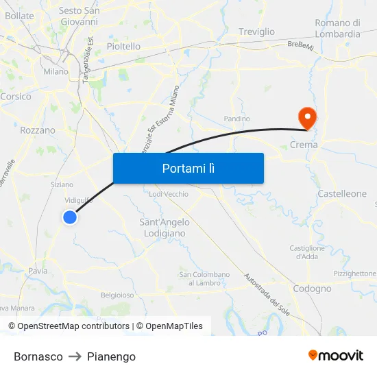 Bornasco to Pianengo map