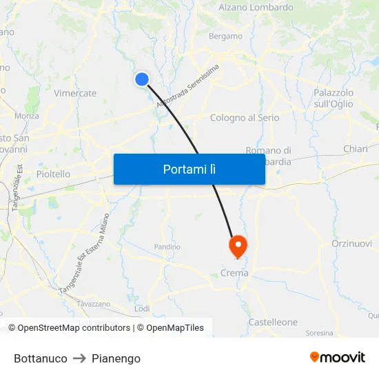 Bottanuco to Pianengo map