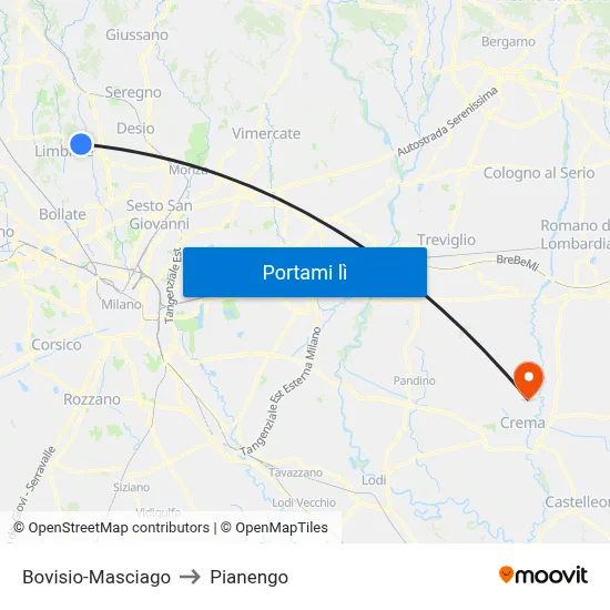 Bovisio-Masciago to Pianengo map