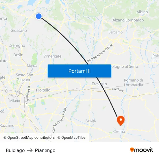 Bulciago to Pianengo map