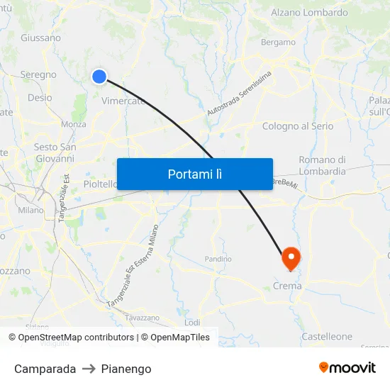 Camparada to Pianengo map