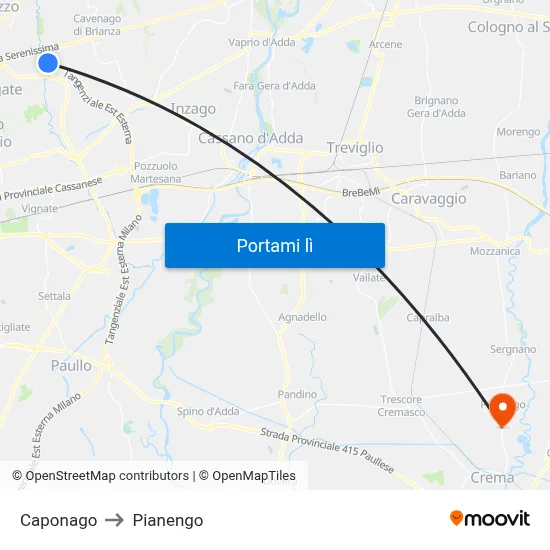 Caponago to Pianengo map