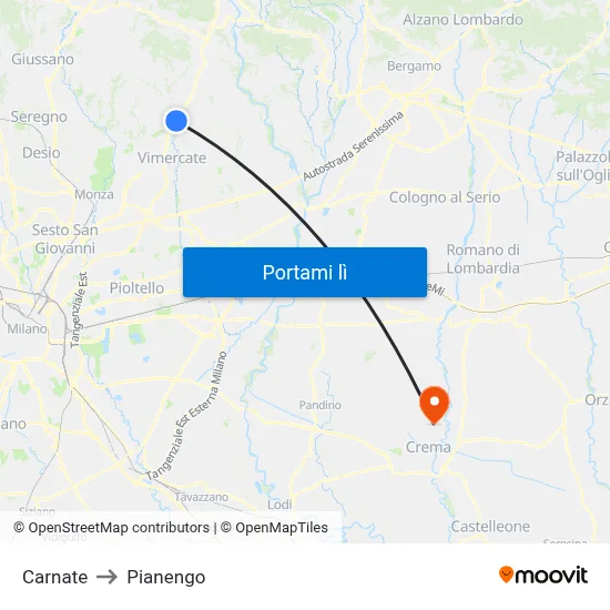 Carnate to Pianengo map