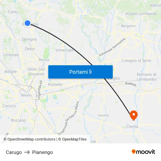 Carugo to Pianengo map
