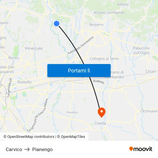 Carvico to Pianengo map