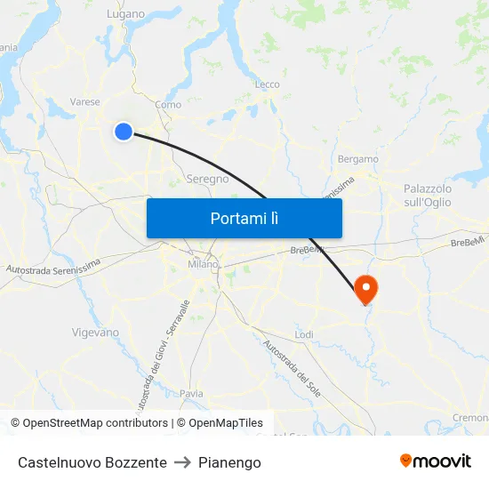 Castelnuovo Bozzente to Pianengo map