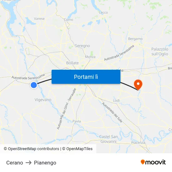 Cerano to Pianengo map