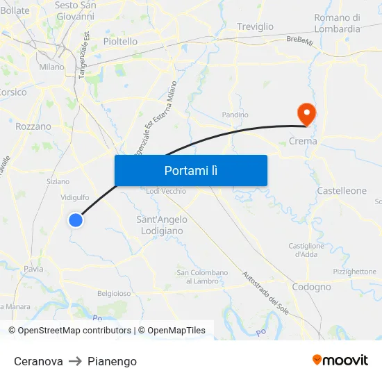 Ceranova to Pianengo map