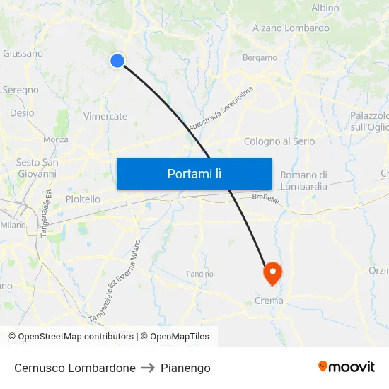 Cernusco Lombardone to Pianengo map
