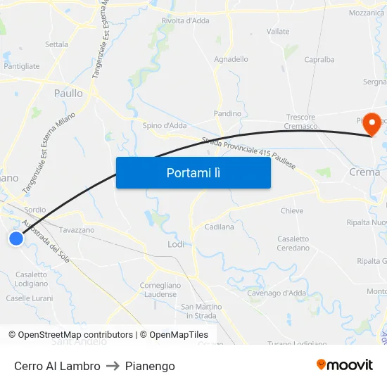 Cerro Al Lambro to Pianengo map