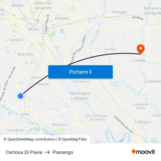 Certosa Di Pavia to Pianengo map