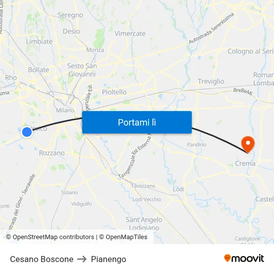 Cesano Boscone to Pianengo map
