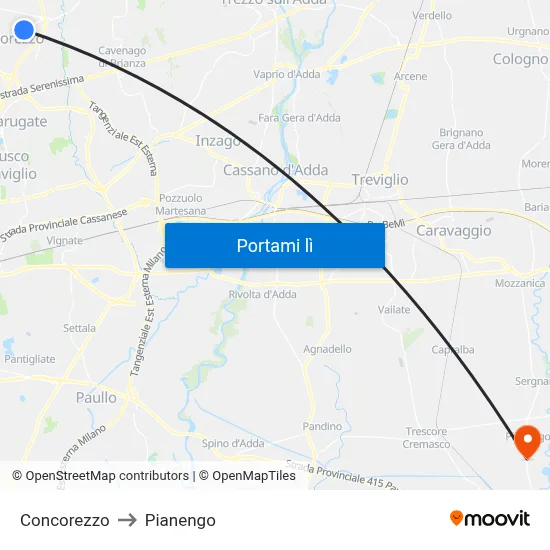 Concorezzo to Pianengo map