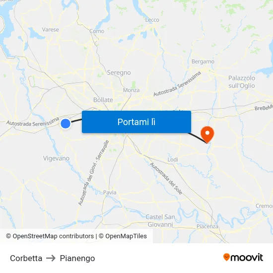 Corbetta to Pianengo map