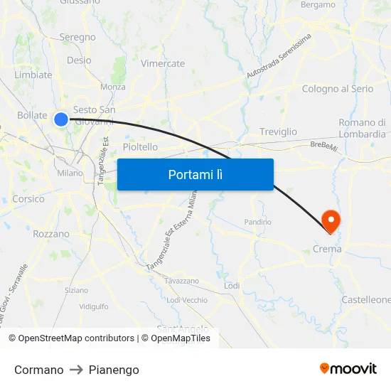 Cormano to Pianengo map