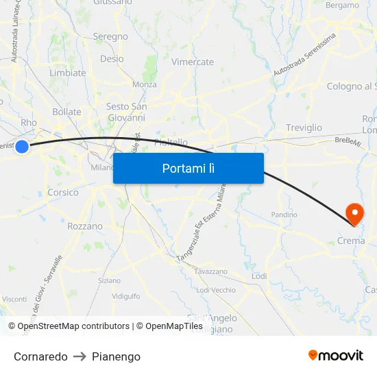 Cornaredo to Pianengo map