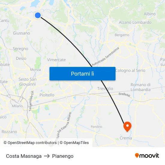 Costa Masnaga to Pianengo map