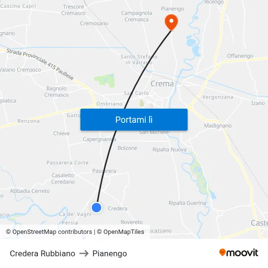 Credera Rubbiano to Pianengo map