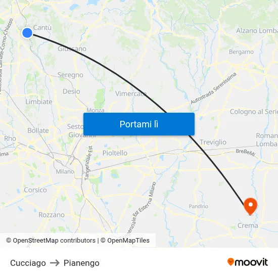 Cucciago to Pianengo map