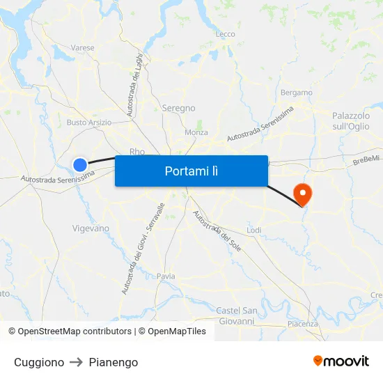 Cuggiono to Pianengo map