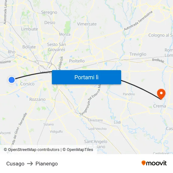 Cusago to Pianengo map